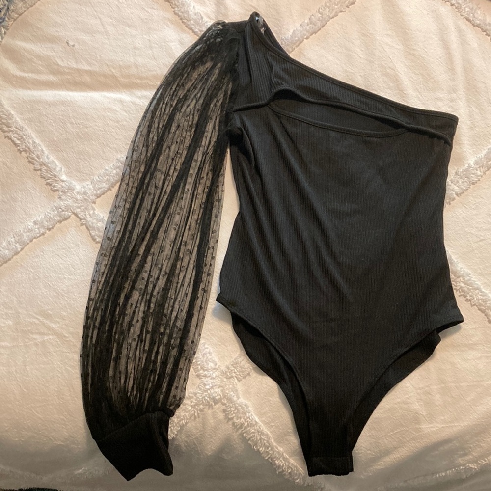Really pretty Pink Lilly black one sheer shoulder bodysuit. Never worn! NWOT